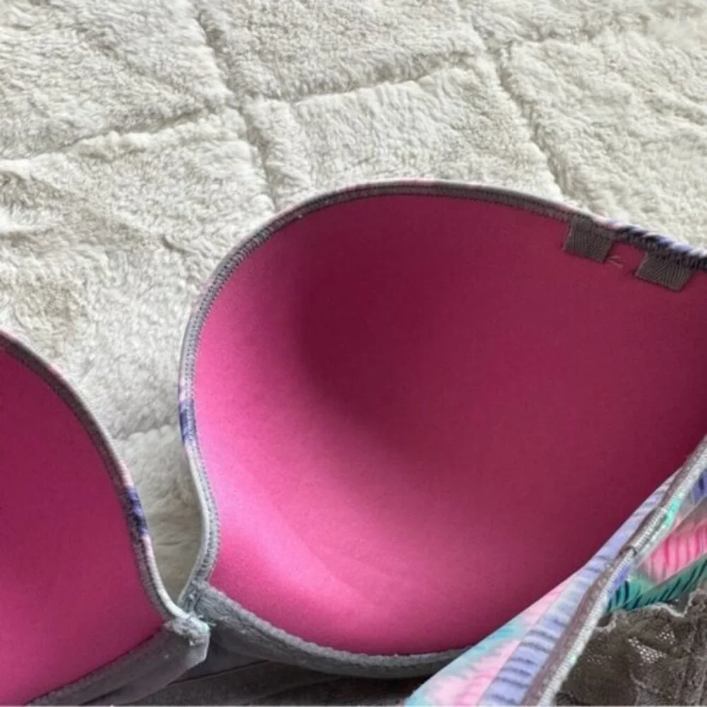 Victoria's Secret PINK | Gray & Rainbow Chevron Strapless Bustier | Size 34D